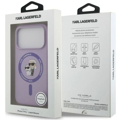 8. Etui Karl Lagerfeld Silicone Karl&Choupette Ring MagSafe na iPhone 18 Pro / 17 Pro - fioletowe