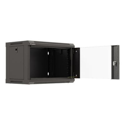 24. Szafa instalacyjna rack wisząca 19" 6U 540x350 czarna drzwi przeszklone LANBERG (Flat Pack)