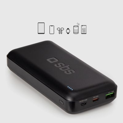4. Powerbank SBS TTBB20000PD20K 20000 mAh 20W PD USB-C, USB-A, Micro-USB - czarny