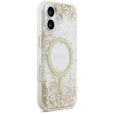 4. Etui Guess Resin Bottom Glitter MagSafe na iPhone 17 - złote