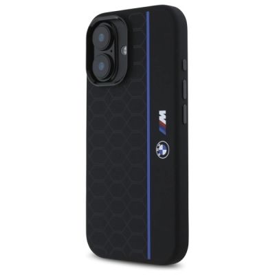 2. Etui BMW Silicone Hexagon Blue Line MagSafe na iPhone 16 - czarne