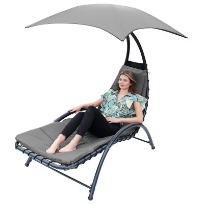 7. LEŻAK FOTEL Z PARASOLEM BERGAMO 200x125x180CM SZARY