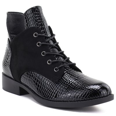 Botki damskie lakierowane kroko czarne Vinceza HX27-16524