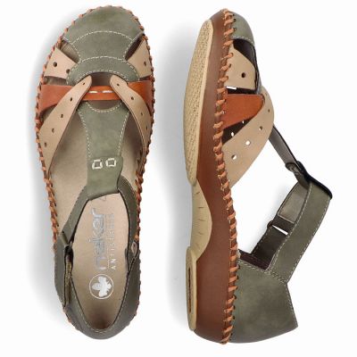 13. Sandały damskie komfortowe na rzepy zabudowane palce zielone Rieker M1655-54