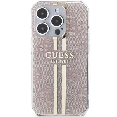3. Etui Guess IML 4G Gold Stripe na iPhone 15 Pro - różowe