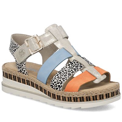 Skórzane sandały damskie na koturnie Rieker V7904-90