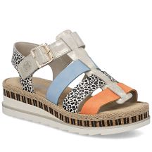 Skórzane sandały damskie na koturnie Rieker V7904-90