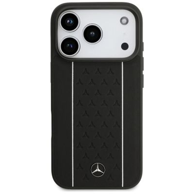 4. Etui Mercedes Leather Star Pattern Stripes MagSafe na iPhone 17 Pro - czarne