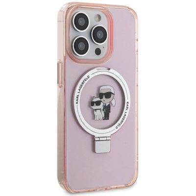 4. Etui Karl Lagerfeld Ring Stand Karl&Choupettte MagSafe do iPhone 15 Pro Max - różowe