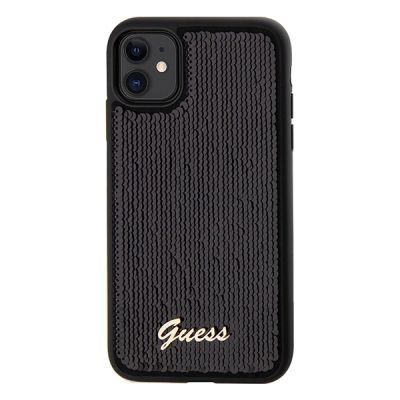 3. Etui Guess Sequin Script Metal na iPhone 11 / Xr - czarne