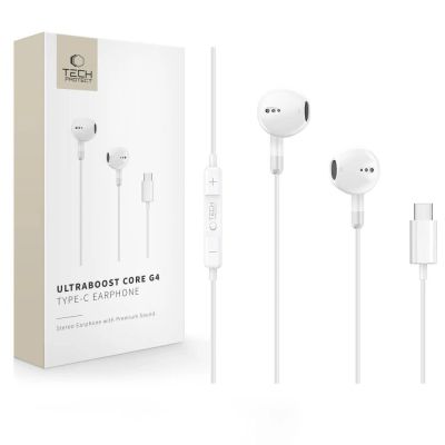 Słuchawki przewodowe Tech-Protect Ultraboost Core G4 USB-C - białe
