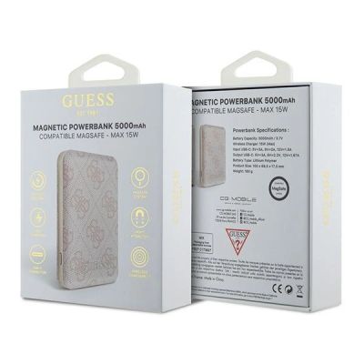 4. Powerbank indukcyjny Guess 4G Leather Metal Logo MagSafe 15W 5000mAh - różowy