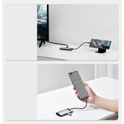 18. Baseus Metal Gleam 4w1 wielofunkcyjny HUB USB Typ C - USB Typ C Power Delivery 100 W / HDMI 4K 30 Hz / USB 3.2 Gen 1 / USB 2.0 (CAHUB-CY0G)