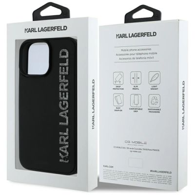 8. Etui Karl Lagerfeld HC 3D Rubber Elongated Glitter na iPhone 16 Pro - czarne