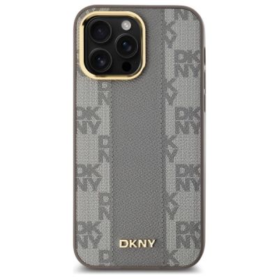 3. Etui DKNY Leather Checkered Mono Pattern MagSafe na iPhone 14 Pro Max - beżowe