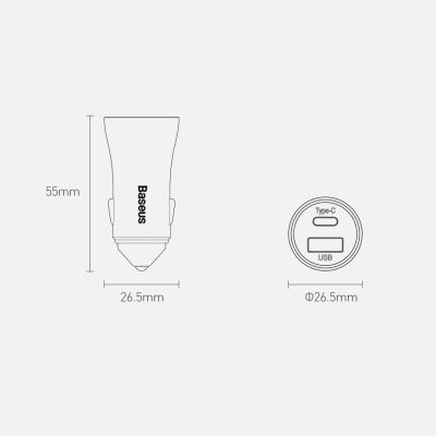 20. Ładowarka Baseus Golden Contactor Pro do samochodu USB-C / USB-A 40W PD QC 4+ SCP FCP AFC + kabel - szara
