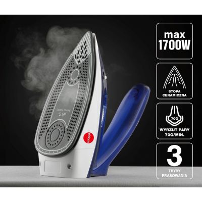 16. ELDOM ŻELAZKO TURYSTYCZNE DA50 900W NIEBIESKIE, PRASOWANIE NA SUCH, Z PARĄ15G/MIN, UDERZENIE PARY 70G/MIN