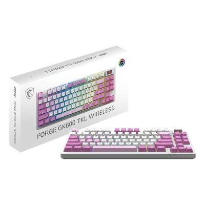5. MSI FORGE GK600 TKL WIRELESS VIOLET klawiatura Gaming USB + Bluetooth QWERTY Hiszpański Różowy, Fioletowy, Biały