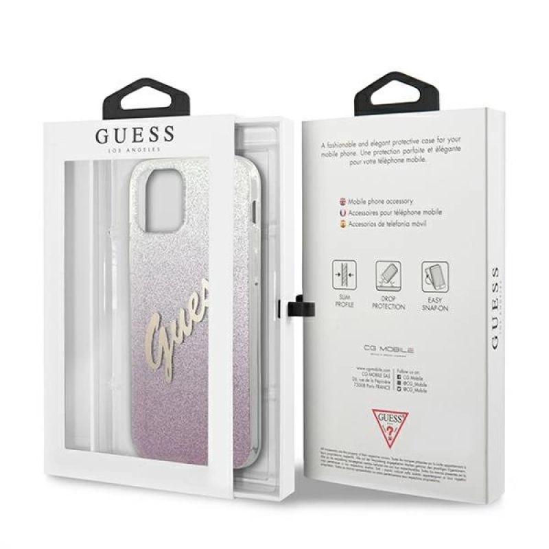 8. Etui Guess Glitter Gradient Script na iPhone 12 Pro Max - różowe