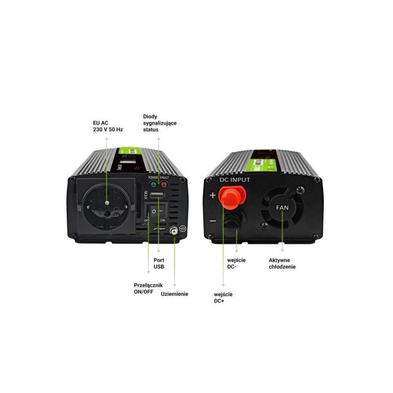 13. GREEN CELL PRZETWORNICA LCD 12V/230V 500W/1000W CZYSTY SINUS INVGC12P500LCD