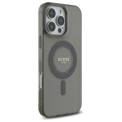 4. Etui Guess IML Rhinestones MagSafe na iPhone 16 Pro - czarne
