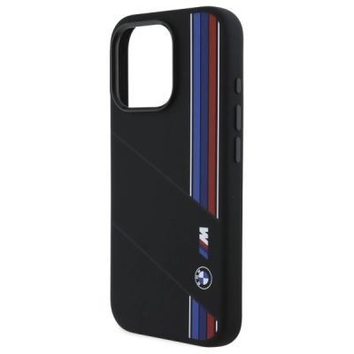 6. Etui BMW Silicone Cut Tricolor Lines MagSafe na iPhone 16 Pro - czarne