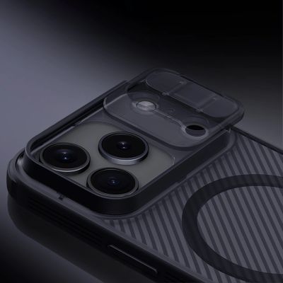 9. Etui Nillkin CamShield Pro kompatybilne z MagSafe na iPhone 17 Pro Max - przezroczysto-czarne