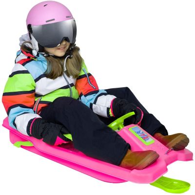 8. SANKI PLASTIKOWE Z HAMULCEM I KIEROWNICĄ ADAŚ 84x43x25CM CZARNE Z ZIELONYM