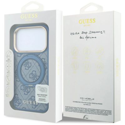 8. Etui Guess Ring Stand 360 4G Classic Logo MagSafe na iPhone 18 Pro Max / 17 Pro Max - niebieskie