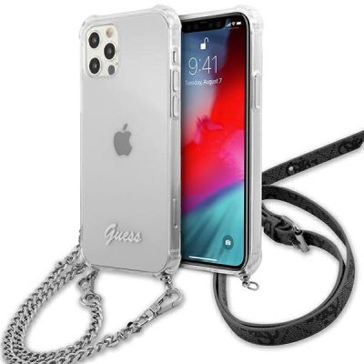 Etui Guess 4G Silver Chain na iPhone 12 / iPhone 12 Pro - przezroczyste