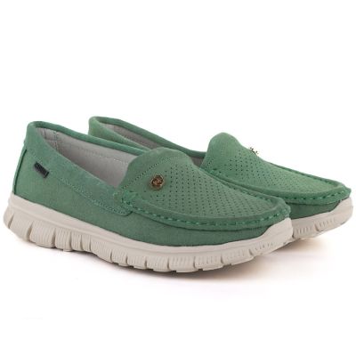 4. Skórzane półbuty damskie komfortowe zielone Jezzi 7075