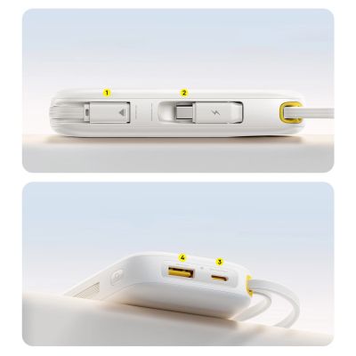 7. Powerbank Baseus EnerFill FC31 20000mAh 22.5W z wyświetlaczem cyfrowym i 2 wbudowanymi kablami (USB-C + Lightning) - biały