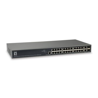 3. Level One GEP-2682 - Switch - L3 Lite - zarządzany - 24 x 10/100/1000 (PoE+) + 2 x Gigabit SFP - do montażu w szafie - PoE+