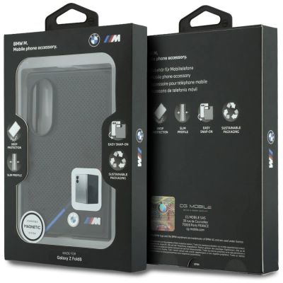7. Etui BMW M Leather Perforated Tricolor Stripe Metal Logos MagSafe na Samsung Galaxy Z Fold 8 - czarne