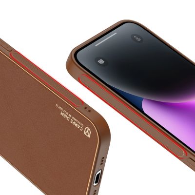 8. Dux Ducis Yolo etui iPhone 14 elegancki pokrowiec ze skóry ekologicznej brązowy