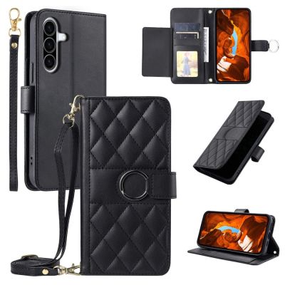 Etui na Samsung Galaxy A37 5G skórzane z portfelem funkcją podstawki i paskiem na ramię - czarne