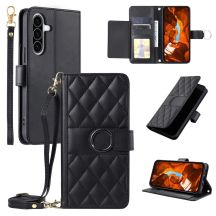 Etui na Samsung Galaxy A37 5G skórzane z portfelem funkcją podstawki i paskiem na ramię - czarne