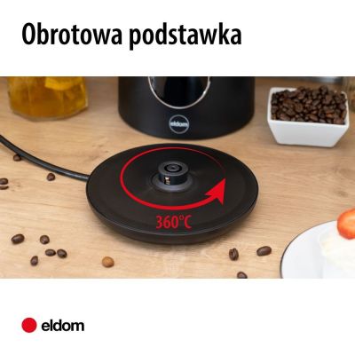 4. ELDOM CZAJNIK BEZPRZEWODOWY Z REGULACJĄ TEM. C550 CZARNY 5 ZAPISANYCH PROGRAMÓW: 40, 70, 80, 90, 100°C (TWORZYWO + STAL SZLAC