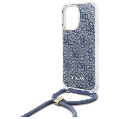 5. Etui Guess Crossbody Cord 4G Print ze smyczą na iPhone 16 Pro - niebieskie
