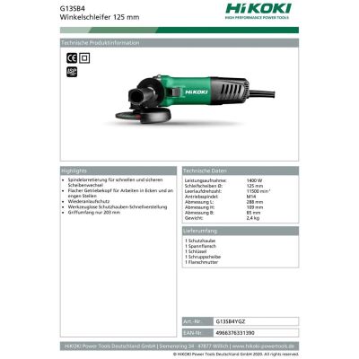 2. Hikoki G13SB4YGZ szlifierka kątowa 3,1 kg