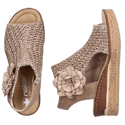 4. Sandały damskie plecione komfortowe koturn platforma beżowe Rieker 63791-60