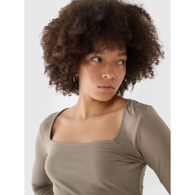 4. Longsleeve slim gładki damski 4F 4FRSS24TLONF499-82S