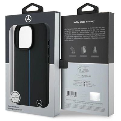 8. Etui Mercedes MB Blue Line Leather MagSafe na iPhone 16 Pro - czarne