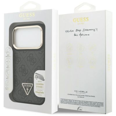 8. Etui Guess 4G PU Triangle Logo & Stand Camera Magsafe na iPhone 17 Pro - czarne