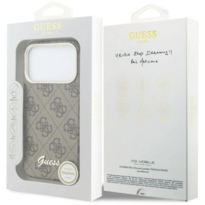 8. Etui Guess 4G Script MagSafe na iPhone 17 Pro - brązowe