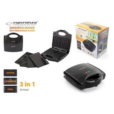 8. Opiekacz do kanapek Esperanza Portabella EKT006K (700W; kolor czarny)