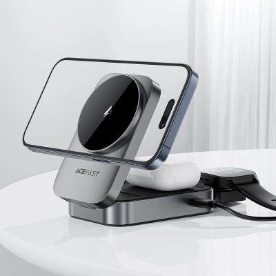 5. Stacja ładująca Acefast E22 3w1 bezprzewodowa indukcyjna kompatybilna z MagSafe - szara