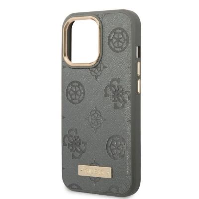 6. Etui Guess Peony Logo Plate MagSafe na iPhone 13 Pro / iPhone 13 - szare