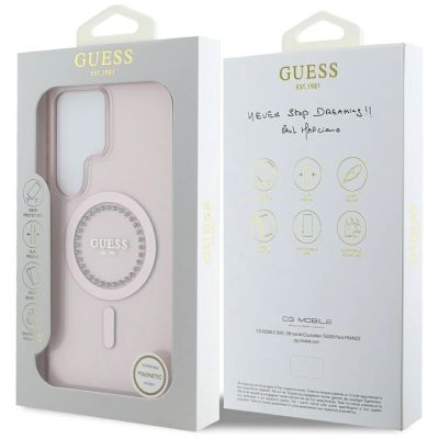 8. Etui Guess Rhinestones Printed Classic Logo MagSafe Samsung Galaxy S25 Ultra różowy
