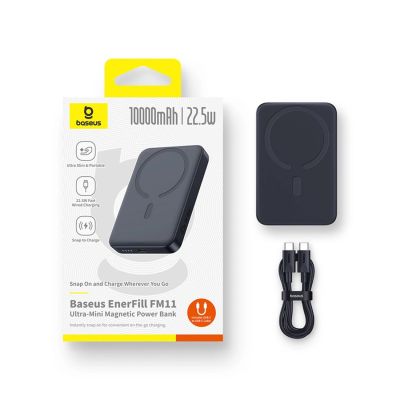 8. Powerbank Baseus EnerFill FM11 Ultra-Mini 10000mAh 22,5W kompatybilny z MagSafe z kablem Baseus Simple USB-C 20V/3A 30cm - czarny
